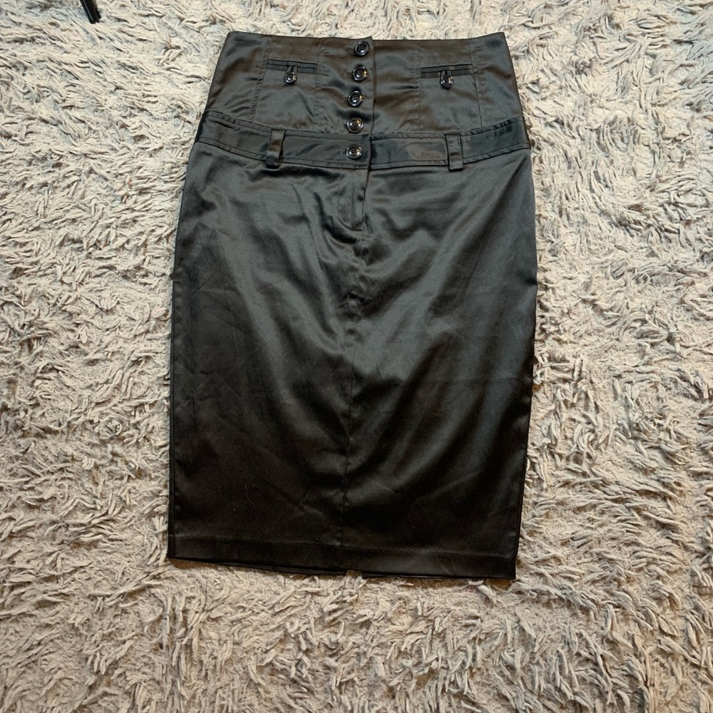 Vintage Y2K Charlotte Russe black high waisted satin pencil skirt sz 9